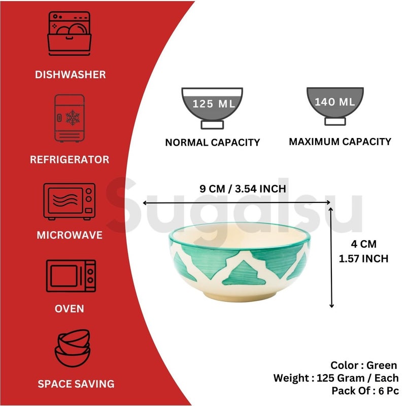 Sugalsu Cereal Bowls Ceramic Soup Bowls Set of 6125ML Colorful Soup and Salad Bowls for Kitchen Bowl Set for Cereal Salad Dessert Ice Cream Soups Noodles Snacks Dal Curry Green - Image 2