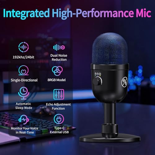 LRUFOB USB Gaming Condenser Microphone for PC/Desktop,192kHz/24Bit,Noise Cancellation,Monitoring,Quick Mute & RGB Lighting,USB PC Mic for Laptop,Podcast,Streaming,Recording Black - Image 2