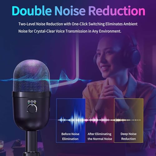 LRUFOB USB Gaming Condenser Microphone for PC/Desktop,192kHz/24Bit,Noise Cancellation,Monitoring,Quick Mute & RGB Lighting,USB PC Mic for Laptop,Podcast,Streaming,Recording Black - Image 5