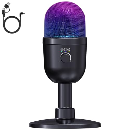 LRUFOB USB Gaming Condenser Microphone for PC/Desktop,192kHz/24Bit,Noise Cancellation,Monitoring,Quick Mute & RGB Lighting,USB PC Mic for Laptop,Podcast,Streaming,Recording Black - Image 1