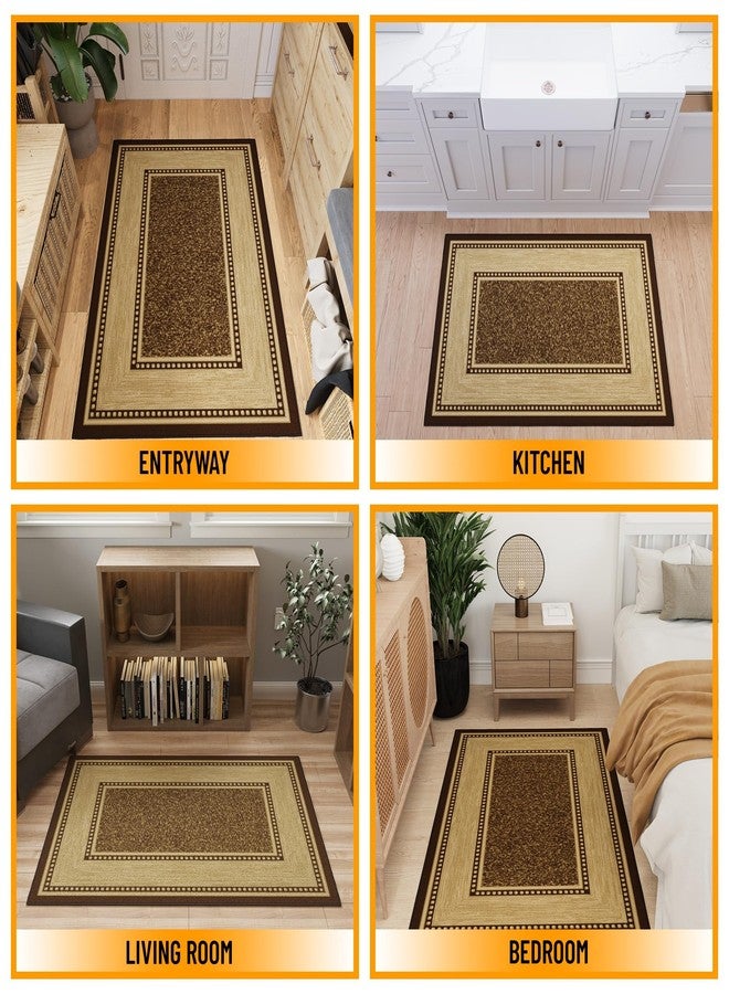Ottomanson 3'3" x 5' Rugs for Living Room Border Area Rug for Bedroom - Non Slip Durable Large Floor Carpet for High Traffic Areas - Indoor Rug for Dining Room Kitchen Kids Playroom, Brown - Image 3