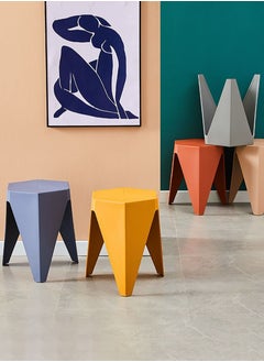 Merry Moments Modern Plastic Stool Plastic Seat Creative Minimalist Nordic Stool for Living Room Dining Office Hotel Blue 34x32x45cm  - Image 2
