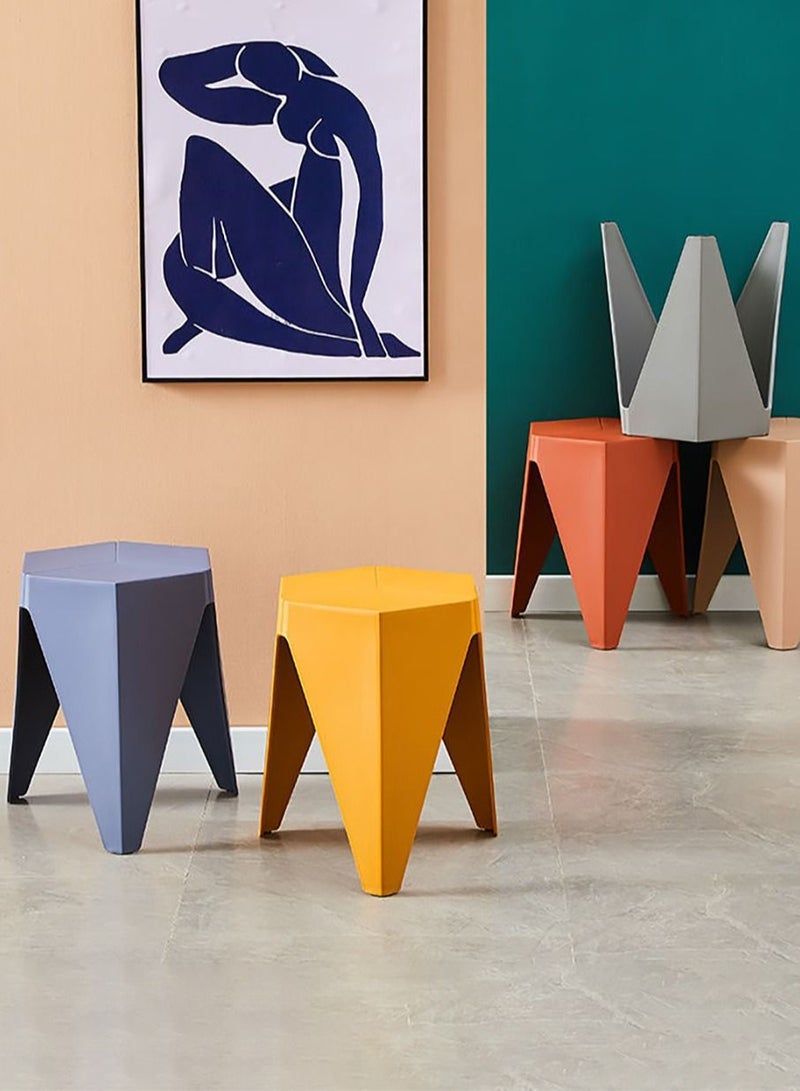 Merry Moments Modern Plastic Stool Plastic Seat Creative Minimalist Nordic Stool for Living Room Dining Office Hotel Blue 34x32x45cm  - Image 2