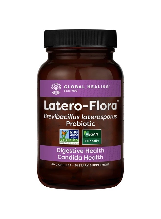 global healing center Global Healing Latero-Flora, Probiotic Supplement for Gut Health, Digestion and Candida Cleanse Support - Detox Colon, Strengthen Gut Flora & Immune System - Men & Women - Non-GMO, Vegan, 60 Capsules - Image 1