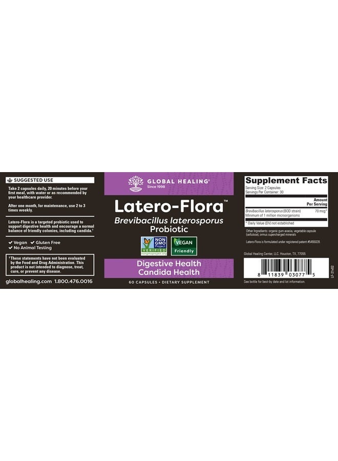 global healing center Global Healing Latero-Flora, Probiotic Supplement for Gut Health, Digestion and Candida Cleanse Support - Detox Colon, Strengthen Gut Flora & Immune System - Men & Women - Non-GMO, Vegan, 60 Capsules - Image 2