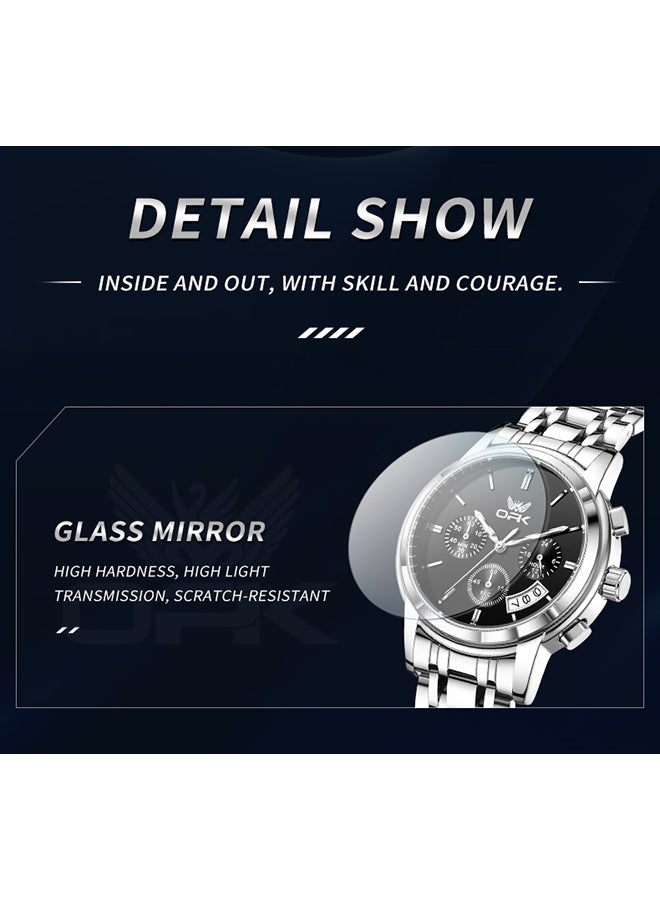 او بي كي ساعة رجالية OPK ثلاثية العيون متعددة الوظائف للأعمال كوارتز تقويم واحد حزام فولاذي مضيء مقاوم للماء 6051 - Image 5