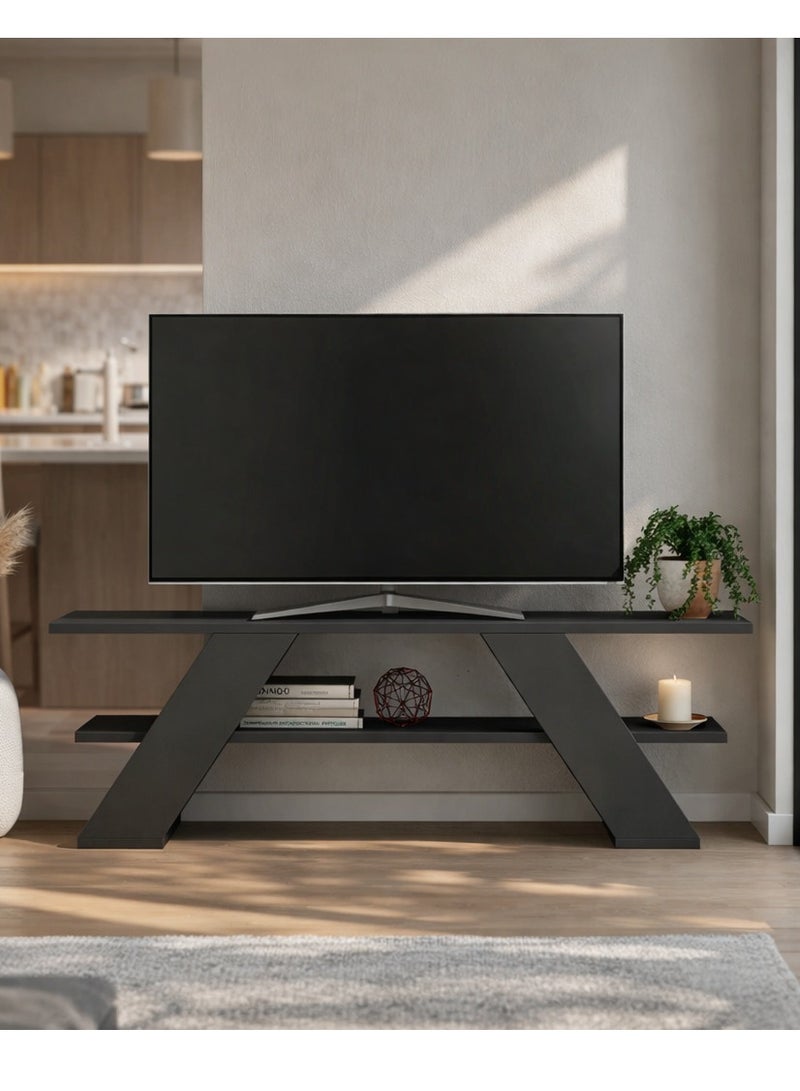 Mourah Home Farfalla Modern Tv Stand Up To 50 Inches Tvs | Modern Tv Units For Living Room | 2Tier Shelf Wooden Storage Cabinet | 120X33.5X40 Cm| Dark Grey - Image 1