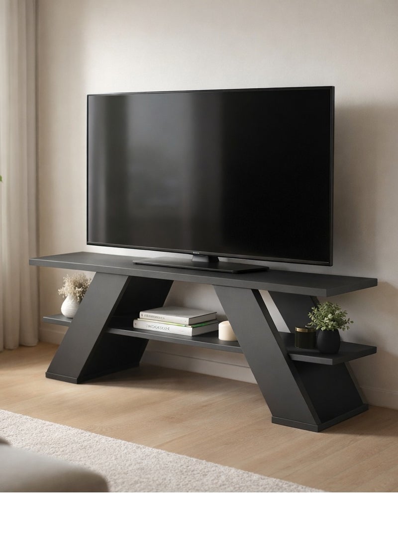 Mourah Home Farfalla Modern Tv Stand Up To 50 Inches Tvs | Modern Tv Units For Living Room | 2Tier Shelf Wooden Storage Cabinet | 120X33.5X40 Cm| Dark Grey - Image 2