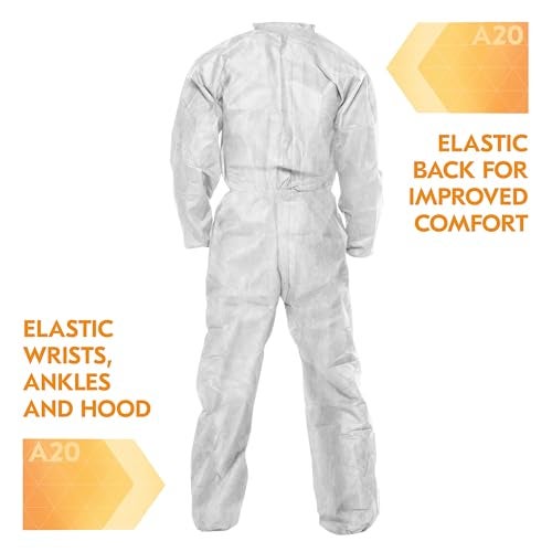 KleenGuard A20 Elastic Wrist and Ankle Coverall, Large, White (37716), REFLEX Design, Zip Front - Image 3