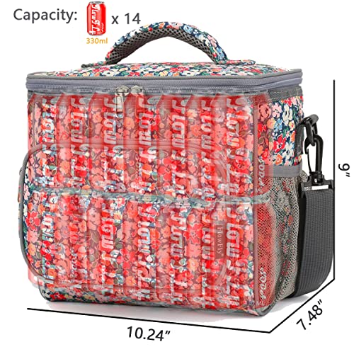 FlowFly Insulated Reusable Lunch Bag Adult Large Lunch Box for Women and Men with Adjustable Shoulder Strap,Front Zipper Pocket and Dual Large Mesh Side Pockets,Floral - Image 4