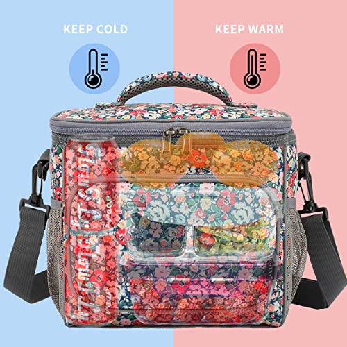 FlowFly Insulated Reusable Lunch Bag Adult Large Lunch Box for Women and Men with Adjustable Shoulder Strap,Front Zipper Pocket and Dual Large Mesh Side Pockets,Floral - Image 2
