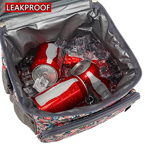 FlowFly Insulated Reusable Lunch Bag Adult Large Lunch Box for Women and Men with Adjustable Shoulder Strap,Front Zipper Pocket and Dual Large Mesh Side Pockets,Floral - Image 3