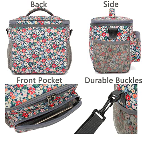 FlowFly Insulated Reusable Lunch Bag Adult Large Lunch Box for Women and Men with Adjustable Shoulder Strap,Front Zipper Pocket and Dual Large Mesh Side Pockets,Floral - Image 5