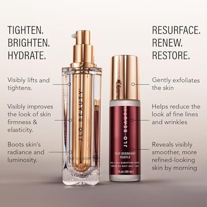 JLO BEAUTY Face Serum Set for Day & Night, Firming, Hydrating & Exfoliating Skincare with AHA, BHA & Hyaluronic Acid, Anti Aging Facial Serum, Skin Care Gift Set for Women, Travel Size, 1 Fl Oz Each - Image 2