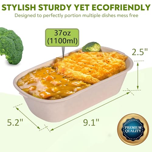 Enviro Safe Home 37 Oz Bamboo Disposable Food Containers, 50 Pack - Heavy Duty, Microwavable, Oven Safe - Perfect For Meal Prep, Salads, Lunch, To Go Food - Biodegradable (Brown) - Image 4