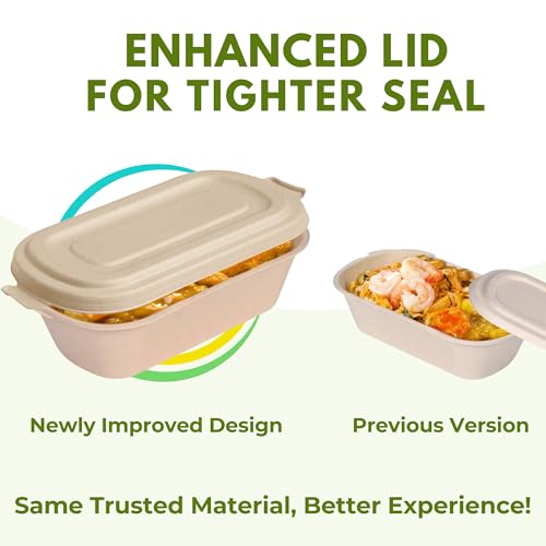 Enviro Safe Home 37 Oz Bamboo Disposable Food Containers, 50 Pack - Heavy Duty, Microwavable, Oven Safe - Perfect For Meal Prep, Salads, Lunch, To Go Food - Biodegradable (Brown) - Image 2