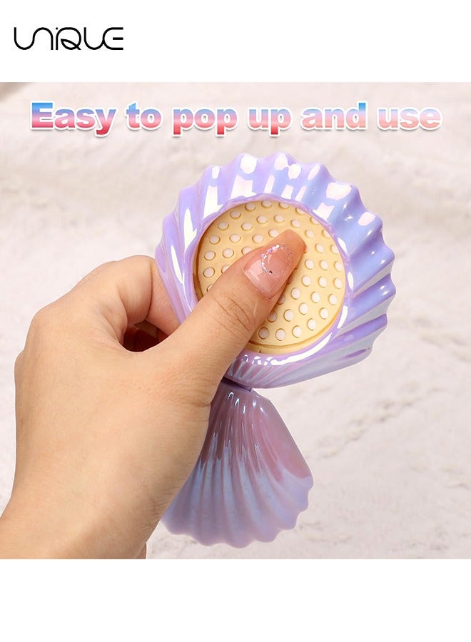 Unique 2 Pcs Mini Hair Brush - Shell Shape Folding Massage Brush - Travel Hairbrush with Mirror - Portable Folding Pocket Hairbrush - Purple/Blue - Image 4