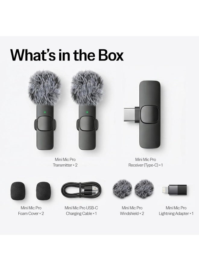 جينزي ميكروفون Mini Mic Pro (أحدث طراز) - ميكروفون لاسلكي احترافي لأجهزة iPhone و iPad و Android، ميكروفون صغير لتسجيل الفيديو - ميكروفون iPhone لتسجيل صوت نقي وواضح مع منفذ USB-C لمنشئي المحتوى - Image 2