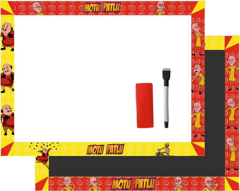 Zitto ‎Zitto Motu Patlu 2 in 1 Wooden Write & Wipe Board for Kids (14x12 Inches) - Image 1