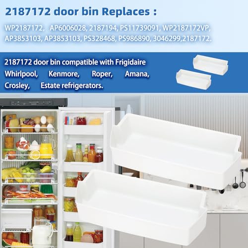 Monkemon 2187172 Door Shelf Bin for Whirlpool Kenmore Amana Frigidaire Fridges Roper Estate Replace WP2187172, AP6006028, 2187194K, PS11739091 AP3853103, AP3853103, PS328468, PS986890, 3046299（2 Pack） - Image 3