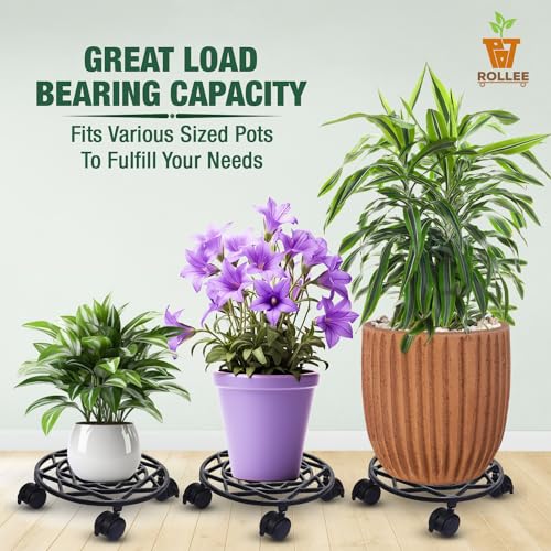 Sharpex Pack of 2 Metal Caddy Iron Dolly on Round Rack with Pre-Installed Wheels – Rustproof, Sturdy Plant Stand/trolley for Indoor/outdoor (Black) - Image 5