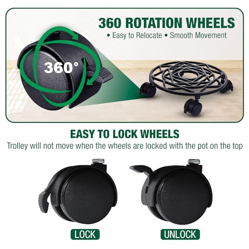 Sharpex Pack of 2 Metal Caddy Iron Dolly on Round Rack with Pre-Installed Wheels – Rustproof, Sturdy Plant Stand/trolley for Indoor/outdoor (Black) - Image 3