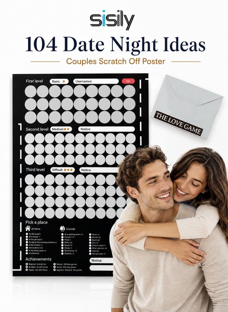 Sisily Scratch off Poster for Couples with 104 Date Night Tasks, Romantic Game ,Challenges and Fun Ideas, Couples Activity Gift for Relationship Bonding - Image 1