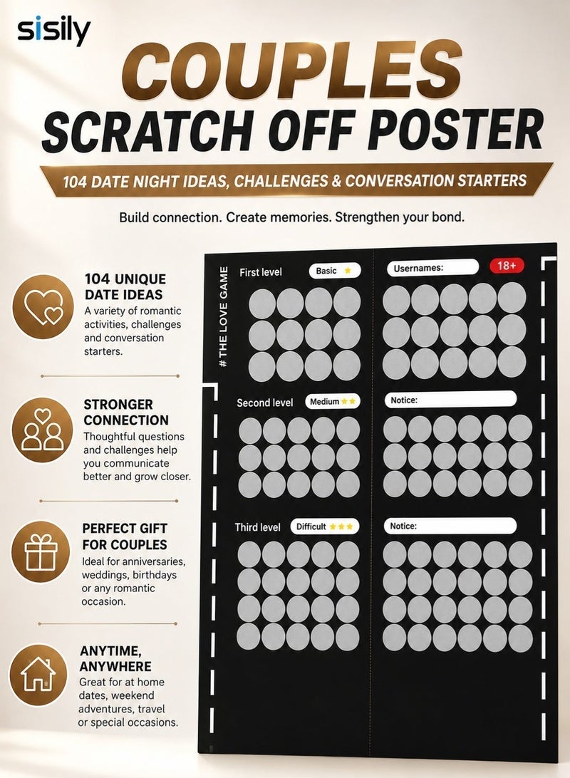 Sisily Scratch off Poster for Couples with 104 Date Night Tasks, Romantic Game ,Challenges and Fun Ideas, Couples Activity Gift for Relationship Bonding - Image 5