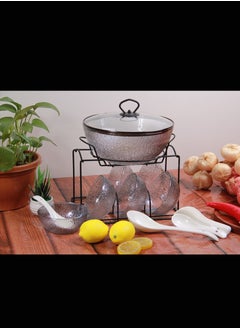 ماركة غير محددة طقم قدر شوربة و زبديات صافي وملاعق ،مزودة بحامل.  - Image 1