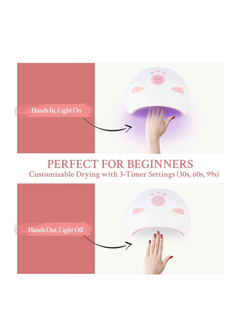 Y&D UV LED Nail Lamp, Cat Claw Shape Dryer Gel Polish Light, Portable 60W Lamp Professional Fast Curing nail with 3 Timer Setting, White - Image 3