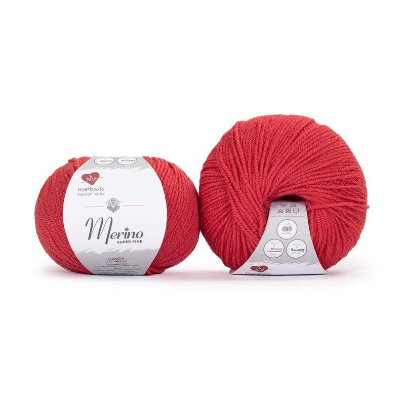 Heartbeats Merino Superfine,is 100% Pure New Wool Mark Certified. Oekotex Class 1 Certified. Pack of 2 Balls-50Gm Each. MSF10 Carrot Red - Image 2