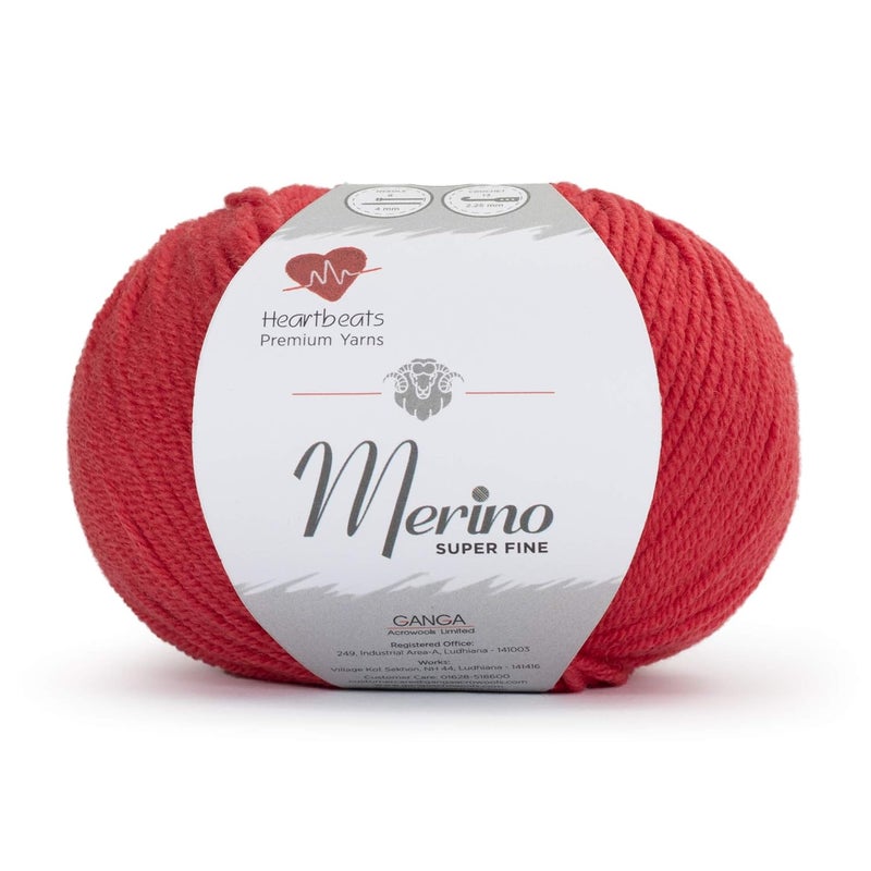 Heartbeats Merino Superfine,is 100% Pure New Wool Mark Certified. Oekotex Class 1 Certified. Pack of 2 Balls-50Gm Each. MSF10 Carrot Red - Image 1