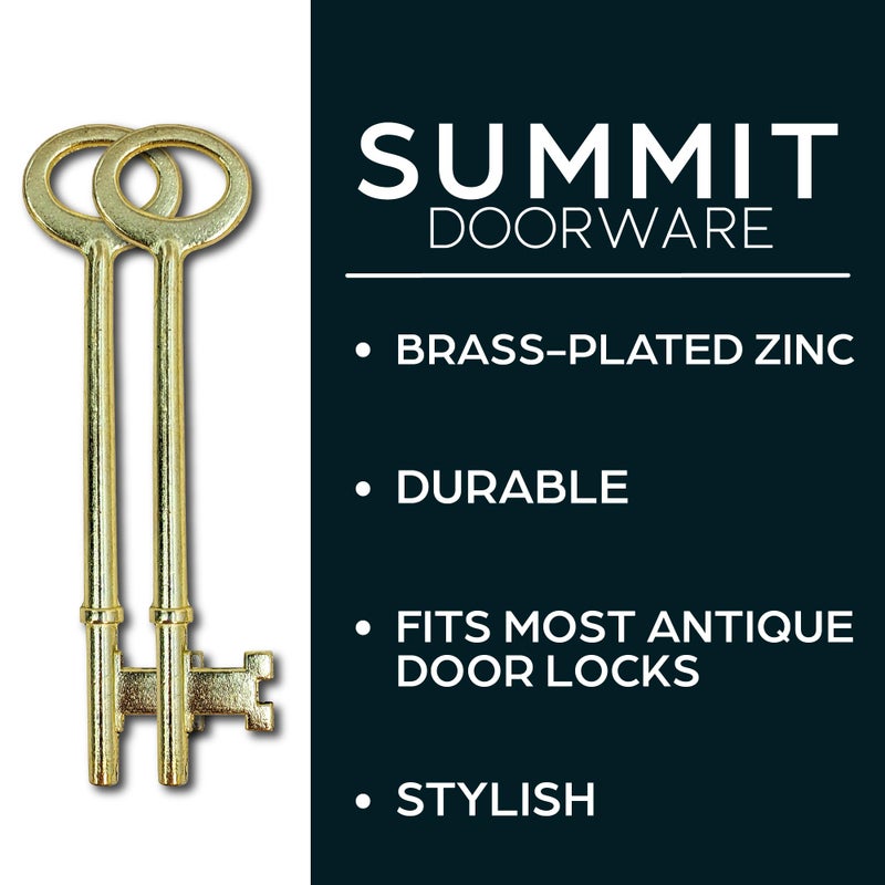 SUMMIT DOORWARE Skeleton Keys - 2PK, Brass-Plated Zinc, Skeleton Keys for Antique Locks, Jewelry, & Decoration â€“ Perfect Antique Skeleton Keys for Old Doors, Vintage Style Key Replacement - Image 3