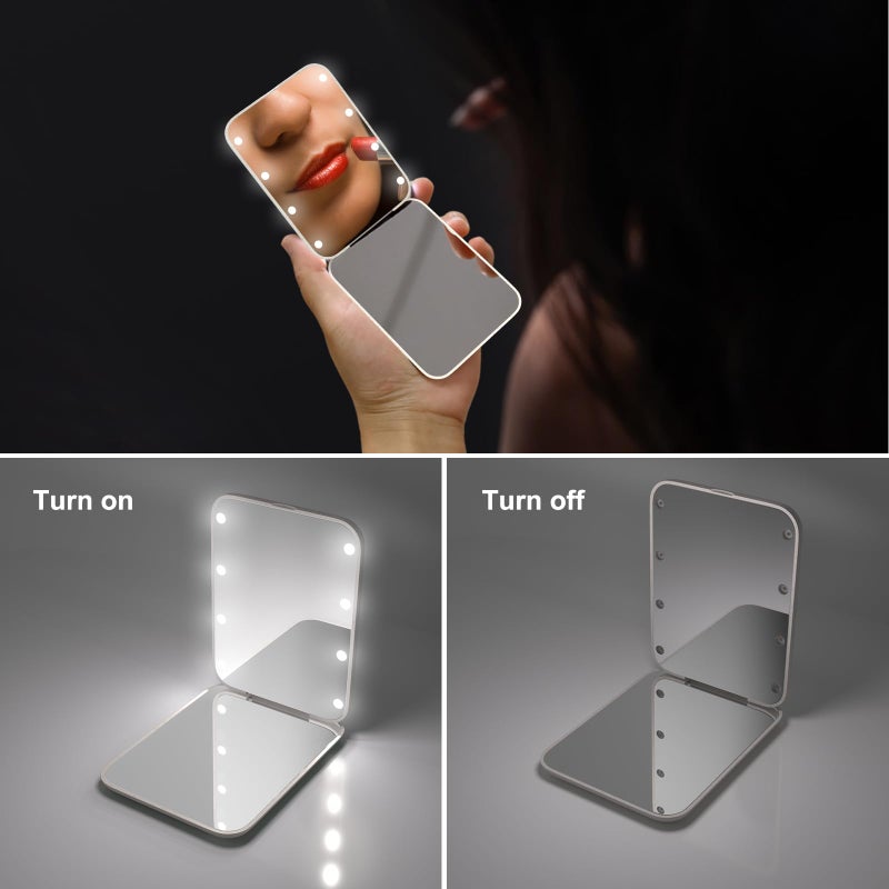 Kintion Wheat Straw Compact Mirror, 1X/3X Magnification, Lighted, Folding, Portable, Eco-Friendly, Great Gift - Image 2