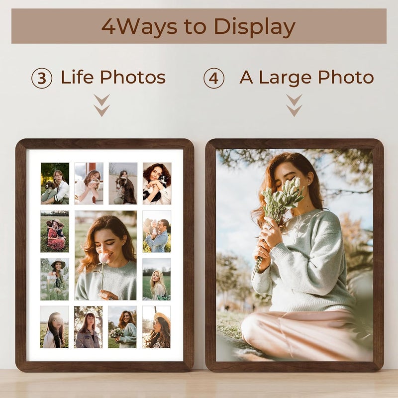 FLYJOE 12x16 Solid Wood Picture Frame,School Years Picture Frame K-12 Day Graduation Photo Collage,Displays One 5x7 Photo and Twelve 2.5x3.5 Pictures,Hanging Hardware Included,Walnut - Image 4