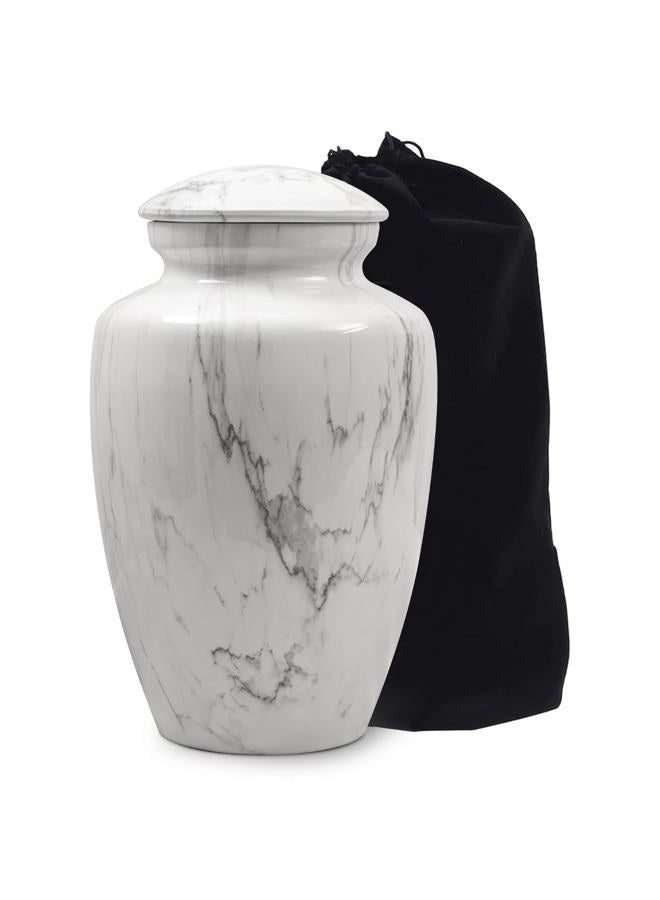 LINES ARTE Urn for Ashes Adult Male Female,Large Cremation Urn for Human Ashes Men and Women,Memorial Urn with White Marble Finish for Dad/Father/Grandpa/Brother(Includes Velvet Bag) - Image 1