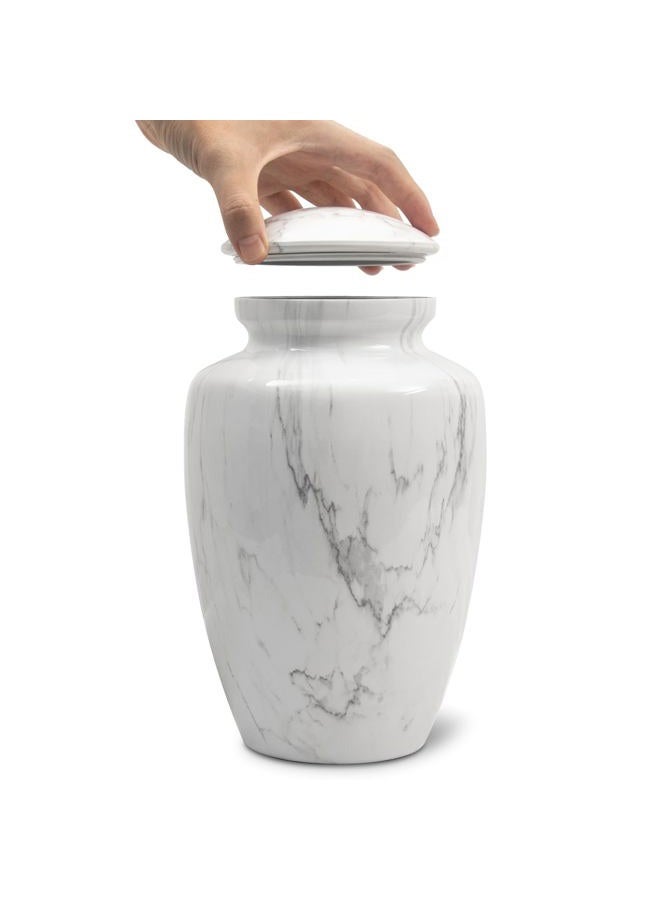 LINES ARTE Urn for Ashes Adult Male Female,Large Cremation Urn for Human Ashes Men and Women,Memorial Urn with White Marble Finish for Dad/Father/Grandpa/Brother(Includes Velvet Bag) - Image 3