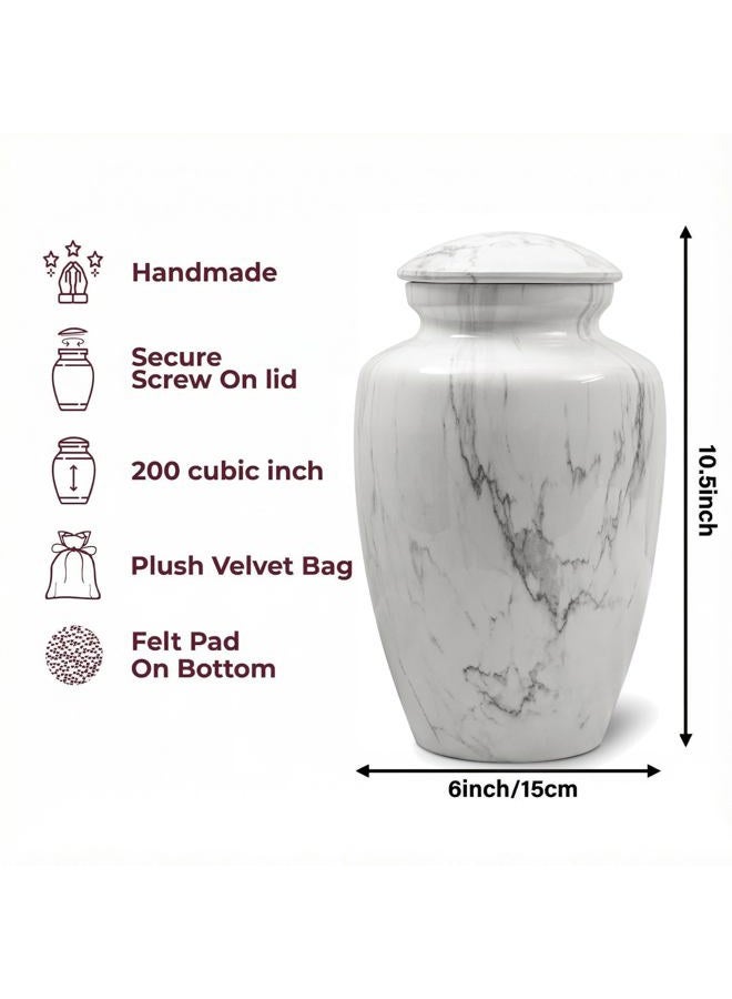 LINES ARTE Urn for Ashes Adult Male Female,Large Cremation Urn for Human Ashes Men and Women,Memorial Urn with White Marble Finish for Dad/Father/Grandpa/Brother(Includes Velvet Bag) - Image 2