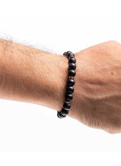 CHRYSOSTOMOS Handmade Beaded Bracelet for Men with Black Onyx, Wavy Hematite and Golden Elements  - Image 3
