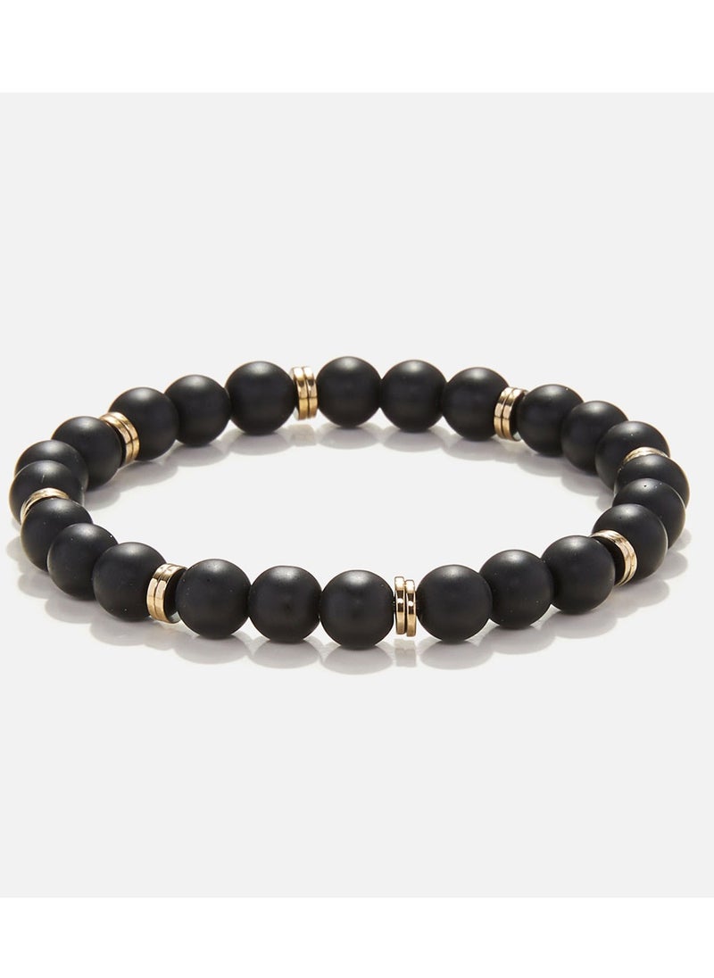 CHRYSOSTOMOS Handmade Beaded Bracelet for Men with Black Onyx, Wavy Hematite and Golden Elements  - Image 1