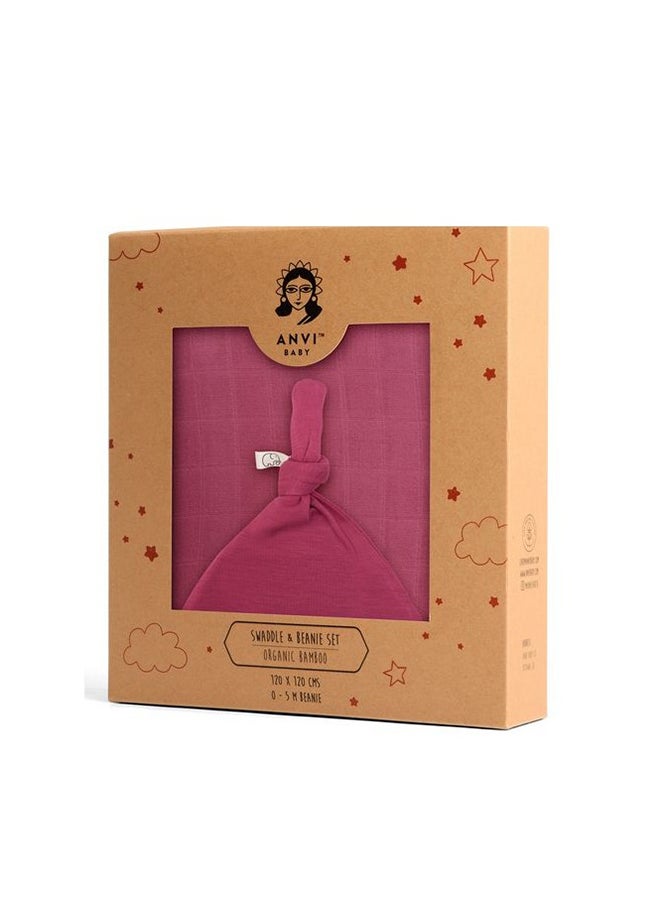 Anvi Baby Organic Bamboo Beanie and Swaddle Set  Purple Rain  - Image 2