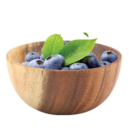 Yosoo Natural Hand-Made Solid Wood Bowl, Classic Large Round Acacia Wood Salad Soup Dining Bowl, Premium Wood Kitchen Utensils(16x7 cm / 6.3x2.8 inch) - Image 1
