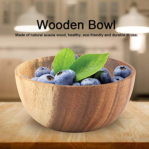 Yosoo Natural Hand-Made Solid Wood Bowl, Classic Large Round Acacia Wood Salad Soup Dining Bowl, Premium Wood Kitchen Utensils(16x7 cm / 6.3x2.8 inch) - Image 5