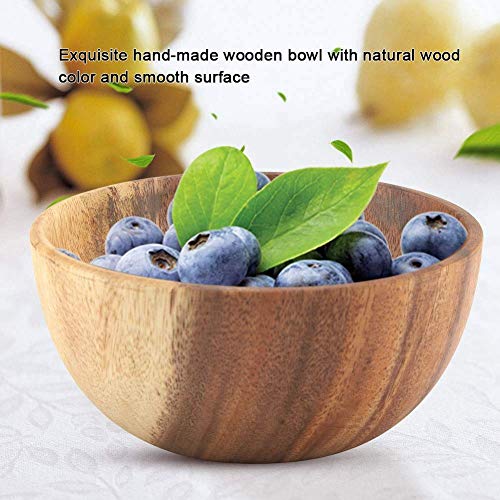 Yosoo Natural Hand-Made Solid Wood Bowl, Classic Large Round Acacia Wood Salad Soup Dining Bowl, Premium Wood Kitchen Utensils(16x7 cm / 6.3x2.8 inch) - Image 3