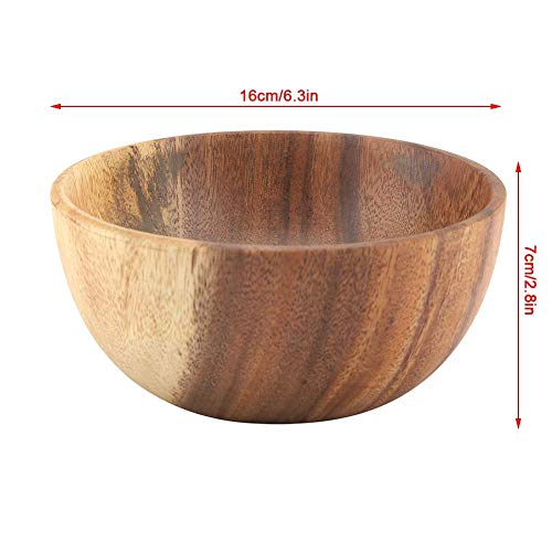 Yosoo Natural Hand-Made Solid Wood Bowl, Classic Large Round Acacia Wood Salad Soup Dining Bowl, Premium Wood Kitchen Utensils(16x7 cm / 6.3x2.8 inch) - Image 2
