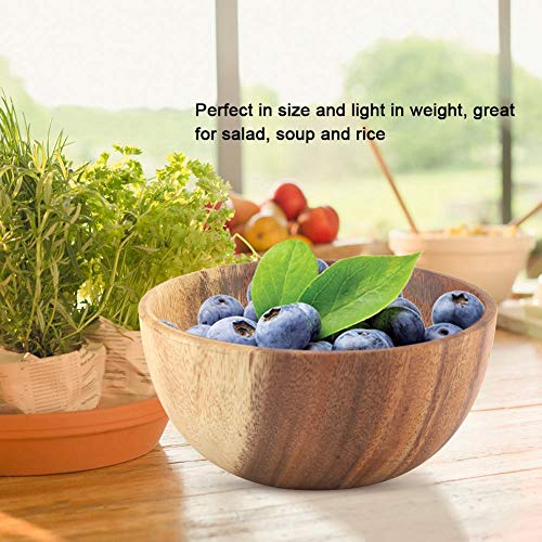 Yosoo Natural Hand-Made Solid Wood Bowl, Classic Large Round Acacia Wood Salad Soup Dining Bowl, Premium Wood Kitchen Utensils(16x7 cm / 6.3x2.8 inch) - Image 4