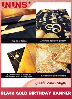 UNUNS Kids Party Banners,Black Gold Birthday Banner,Happy Birthday To You,Photo Backdrop Cloth,Balloon Star Poster Wall,Booth Backdrop Decor,Party Decorations For Kids Girls Boys Wowen Men,185x110cm  - Image 4
