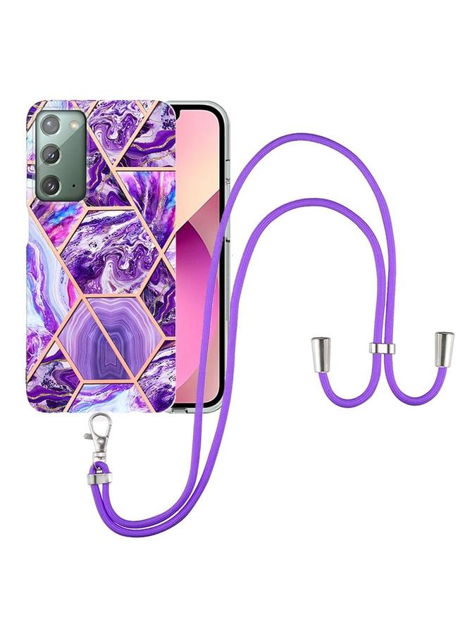 S-TOP Case For Samsung Galaxy Note20 Electroplating Splicing Marble TPU Phone Case with Lanyard - Image 1