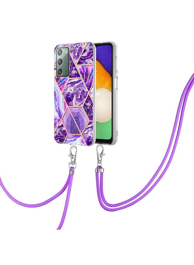 S-TOP Case For Samsung Galaxy Note20 Electroplating Splicing Marble TPU Phone Case with Lanyard - Image 2