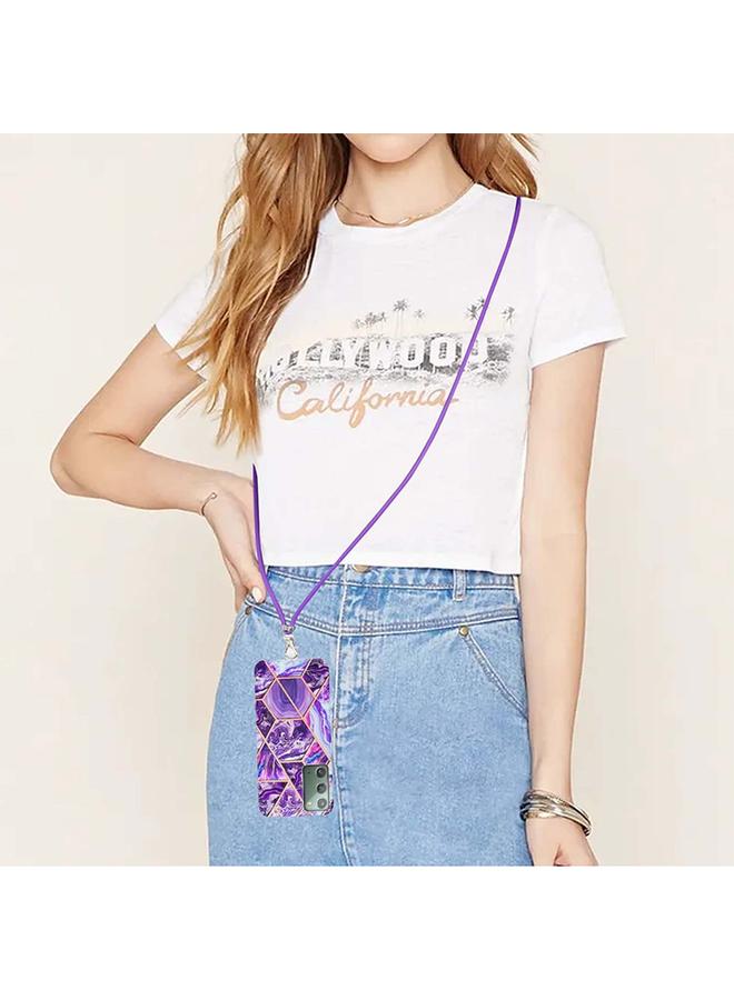 S-TOP Case For Samsung Galaxy Note20 Electroplating Splicing Marble TPU Phone Case with Lanyard - Image 4